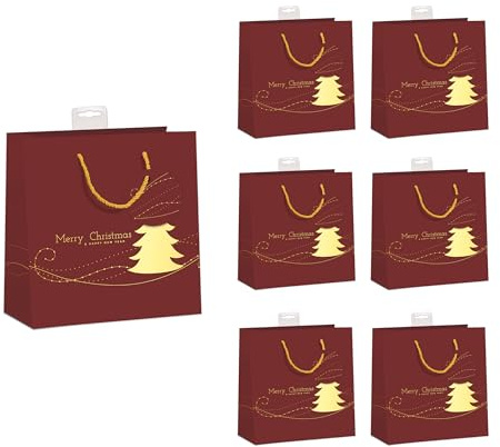 Geschenktüten Weihnachten Klein, 6 Stück | Hochwertig beschichtet & mit Beschriftungskarte | Sehr Stabil, Verstärkter Boden & Rand | FSC® Karton 210 g/m² | 15x15x6cm