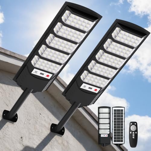 VBOK IGFE - 700W Farolas Solares Exterior,6500K Farola Solar Potente con Sensor de Movimiento, IP66 Impermeables Foco Solar Luz de Seguridad para Jardín, Patio,2 Paquetes