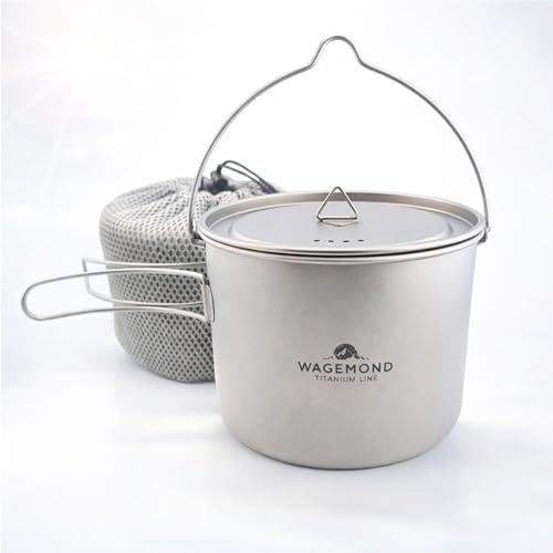 WAGEMOND Titan Topf 1600 ml – ultraleichtes Camping Kochgeschirr, robuster Outdoor Kochtopf mit faltbaren Griffen für Trekking, Bushcraft & Reisen mit Beutel
