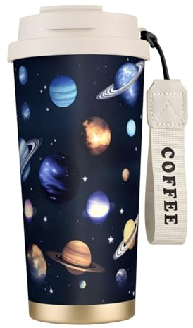 JIPOFD Planets Stars And Milky Way Galaxy Coffee Tumbler, Insulated Double Wall 316 Stainless Steel, Travel Mug, Leak-Proof Coffee Cup
