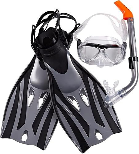 Fitlin Dykmask för dykning, snorkel, anti-dimma glasögon, dykfenor, snorkling set, professionell och säker simutrustning (svart, M)