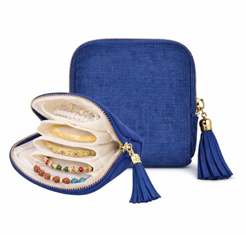Drsman Travel Jewelry Case, Mini Jewelry Bag, Travel Organizer, Portable Storage Case, Soft Lined Storage Pouch for Daily Carry (Gem Blue)