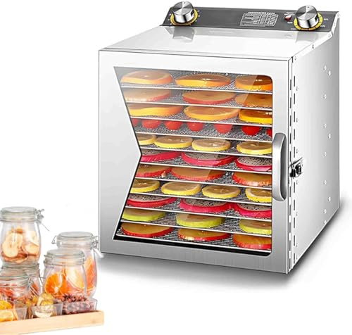 Deshidratador de Alimentos eléctrico con Temporizador de 12 Horas y Control de Temperatura Ajustable (30-90 ℃) - Máquina de 18 Capas de Acero Inoxidable para cecina, Frutas, Verduras, Hierbas y