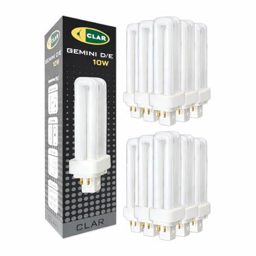 CLAR - Bombilla Fluorescente Gemini D/E 10W 4000K G24q-1 Luz Blanca Neutra CFL Profesional Tubo Compacto Alto Flujo 4 Pines Reemplazo Iluminación Técnica Cocina Oficina Taller Precisa