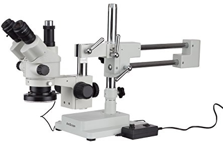 AmScope 3.5X-90X Simul-Focal Stereo Zoom Microscope on Boom Stand with an LED Ring Light