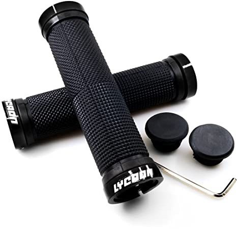 LYCAON Bike Handlebar Grips, Non-Slip Rubber Bicycle Handle Grip with Aluminum Lock, Bike Hand Grip for Scooter Cruiser Urban Bikes Tricycle MTB BMX Foldable Bicycle (Black)