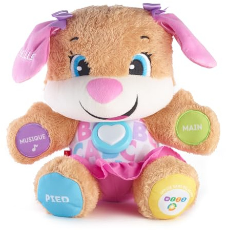 Fisher-Price la sœur de Puppy Eveil Progressif jouet bébé, peluche interactive, plus de 50 chansons et 3 niveaux, version française, 6 mois et plus, FPP52