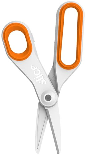Slice 10545 Tijeras grandes de cerámica, duraderas, afiladas y amigables con los dedos, con asas de agarre suave y cuchillas inoxidables, ideales para el hogar, cocina, oficina, almacén o manualidades