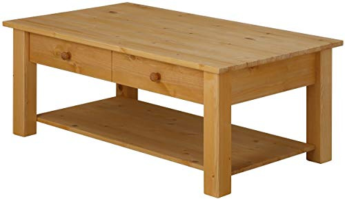 Loft24 Couchtisch mit Schublade Wohnzimmertisch Kolonialstil Sofatisch Kaffeetisch Beistelltisch Kiefer Holz massiv, 100x60 cm (gebeizt geölt)