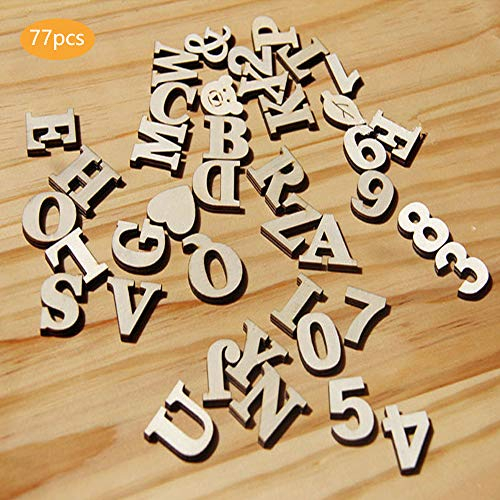77 Stücke Holz Buchstaben Holz Kleinbuchstaben Hölzerne Zahlen für Kunst Handwerk DIY Dekoration Display,Schule, Familienhandwerk, Digitale Spiele,Werbung Dekoration（Selbstklebend）