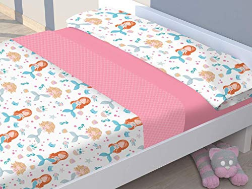 Energy Colors Textil Hogar - Junior - Cama 90 Juego Sábanas 3 Piezas 50% Algodón y Otras Fibras (Sirenas Rosa)