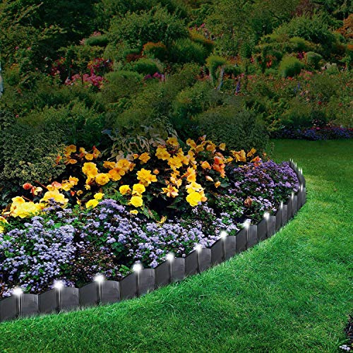 Thrink Pack of 24 LED Light Up Garden Lawn Edging | Plant Border | Attractive Hammer-in Edging | With Solar Powered, Rechargeable Battery | Durable & Weather Resistant | Covers 12 ft Long Edging