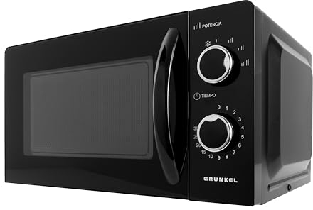 Grunkel - Microondas de 20 litros y 700W de potencia con 5 y 6 niveles de potencia y temporizador de 60minutos (Sin Grill negro)