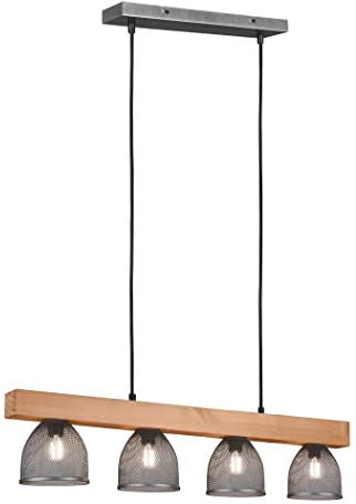 Reality Leuchten Pendelleuchte Cestino R30704067, Metall Nickel antik, Holz Pinie, exklusiv 4x E14