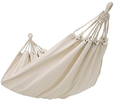 LIANYG Hängematte Doppel Hängematte Outdoor Rollover Prävention Camping Camping Leinwand Stoff Hängematte Hängeschaukelett für Terrasse Reisen Wandern 661 (Color : White)
