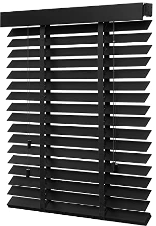 Ventanara® Holzjalousie 50mm Holz Jalousie Matt Jalousette Echtholz (90 x 250 cm, schwarz)