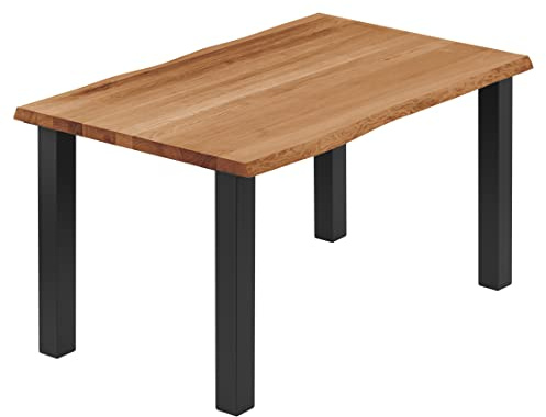 LAMO Manufaktur Esstisch Küchentisch Schreibtisch Couchtisch aus Massivholz, mit Baumkante 140x80x76 cm (AxBxH), Classic, Dunkel/Schwarz, LAB-01-A-004-9005Cl