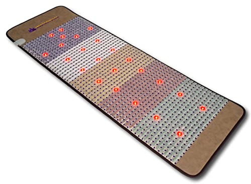 MediCrystal 5-Crystals Far Infrared Mat 72 L x 24 W - 24 Photon Red NIR MIR Lights - 11 Quadrupole Static Magnets - Bio Stimulation Therapy for Back Pain - Large Flexible 86-158°F FIR Heating Pad