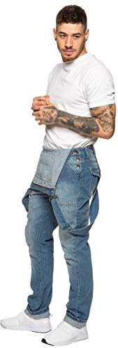 989Zé ENZO Jeans Denim da Uomo EZD390 Salopette Designer in Cotone Uso Intensivo Taglie Vita 30-50, Blu, 30W / 32L