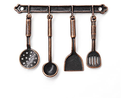 Odoria 1/12 Miniatur Kuechenutensilien 4 Stück Puppenhaus Zubehör, Bronze