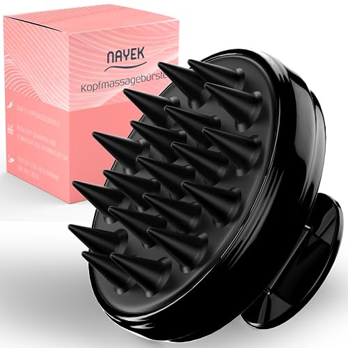 NAYEK Kopfhaut-Massagebürste für gesundes Haar, Kopfhaut-Massagegerät mit weichen Silikonborsten für Haarwachstum, Schuppenentfernung und gesunde Kopfhaut. Schwarz