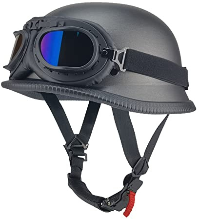 Deutsch Helm Halboffenen Vintage Öffnen Motorradhelm Halb-Helm ECE-Zertifizierung Chopper Helm mit Sonnenbrille für Mopeds Cruiser Vintage Jet Helm Schnellverschlussschnallen M-XXL