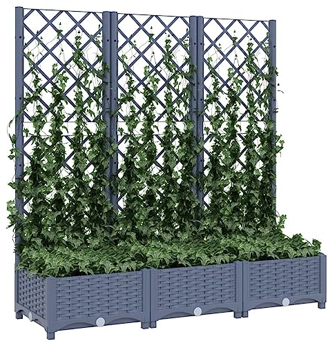 Ailgely Pflanzkübel mit Spalier Hochbeet mit Rankgitter XL Gartenspalier für Kletterpflanzen, Rankkasten für Garten Balkon Terrasse Hof, Dunkelgrau 120x40x121,5 cm PP