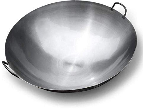 OQHAIR kitchen pots and pans Wok Fry Pan Professional Binaural Wok Uncoated Health Round Bottom With Helper Handle Oldfashioned iron pot home wok Frying Pan (Size : 80cm) (100cm)