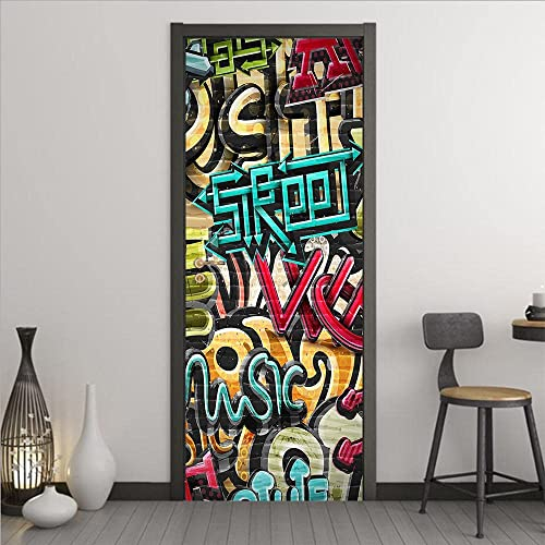 Türfolie Türtapete Türposter Selbstklebend 3D Fototapete Klebefolie Tür Mit Motiv Türaufkleber Kinderzimmer Graffiti-Musik 77 X 200 Cm