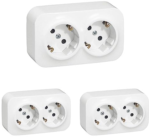 NIK Product Name: Legrand, Aufputz-Steckdose (2-fach), 2-polig mit Schutzkontakt und Kinderschutz zur Montage auf der Wand, 782423 (Packung mit 3)