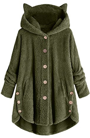 Awrvia PlüSchjacke Damen Oversize Hoodie Warm GefüTterte Fleecemantel Lässige Teddyjacke Flauschig Kätzchen Wintermantel Farbblock Lange Cardigan Kuschelig Kawaii Kapuzenjacke mit Taschen Mantel