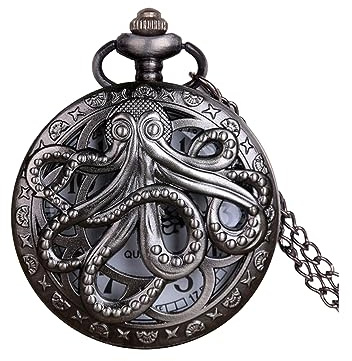 Opexicos 1 reloj de bolsillo de cuarzo vintage punk negro pulpo creativo con solapa