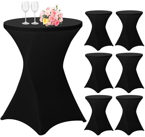 6er-Set Stretch Stehtisch Husse für Bistrotisch Ø 80-85 cm Spandex Stretch Tischdecke, Verstärkung im Fußbereich, Für Hochzeit Geburtstagsfeier Hussen für Stehtische und Bistrotische（80×110cm,Schwarz）