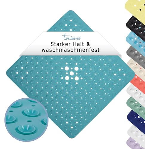 Toniamo Duschmatta, halkfri, 53 x 53 cm, halkfri matta, dusch, antibakteriell och maskinsäker, duschinsats, halkfri, BPA-fri | Aqua