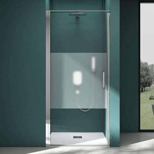 Mai & Mai Duschtür Nischentür dusche 90x195cm Schwingtür Milchglas Streifen | Duschabtrennung Duschkabine 8mm ESG-Sicherheitsglas mit Nanobeschichtung Hebe-Senk-Mechanismus Teramo36MS