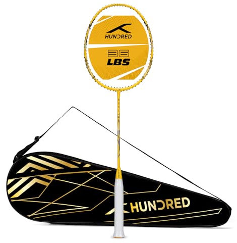 HUNDRED Rock 79 Badmintonschläger unbesaitet, superstark, max. Spannung, 16,3 kg, mit vollständiger Schlägerhülle (79 g, Gelb)