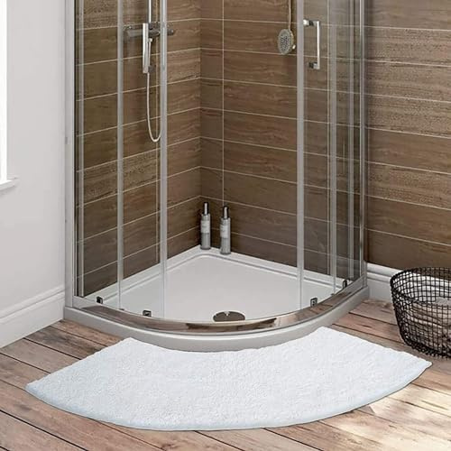 YLZBA Quadrant Curved Shower Mat White,Ultra Soft Microfiber Bathroom Carpet,Curved Bath Rug for Bathroom Microfibre Corner Shower Mats Non Slip,Washable Fanned Bath Tub Floor Carpet(45 * 100CM)