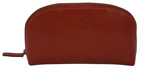 GERMANUS Kosmetiktasche Helge aus echtem Leder, Kulturbeutel, Waschtasche, Schminktasche, Clutch (Orange)