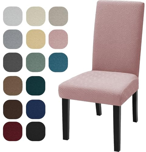 YSTELLAA Coprisedie Con Schienale 6 Pezzi, Coprisedia Elasticizzati Universal, Jacquard Fodere Sedie Soggiornoi, Fodera Sedia Antigraffio, Copertura Sedia Lavabile, Super Morbido, Rosa Grigio
