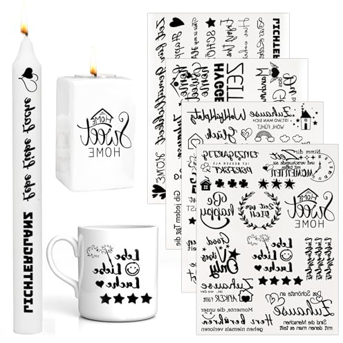 4 PCS Kerzentattoos Sprüche Geburtstag Kerzentattoos, Wasserschiebefolie kerzen Tattoofolie fuer Kerzen, Tatoofolie Kerzenaufkleber Sticker für Möbel Glas Holz DIY Deko Aufkleber Home