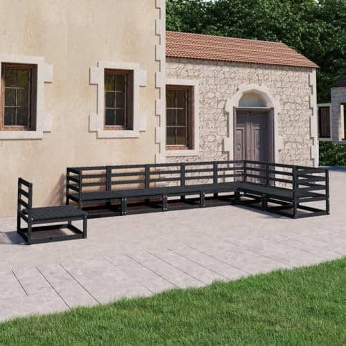 ULUYYUC 8-TLG. Garten-Lounge-Set, Fußhocker Hocker Gartenbank Eckbankgruppe Geeignet für Hinterhof Außenbereich Garten Balkon Schwarz Massivholz Kiefer