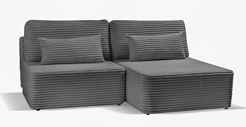 BETTSO - Amsterix Couch, Sofa mit Schlaffunktion - Ecksofa Links oder Rechts - Breite 213 cm - Liegefläche 213x150 cm - Schlafsofa, Schlafcouch für Wohnzimmer, Schlafsofa mit Bettkasten - Cord Grau