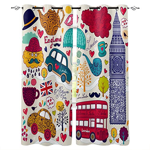 KLJFIGUT Vorhänge London Vorhang Blickdicht 2er Set, Verdunklungsvorhänge mit Ösen Kinderzimmer Schlafzimmer Schallschutz Vorhang Verdunkelung Gardinen 117 X 138 cm (BxH)