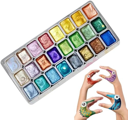 Vuggdt -Aquarell-Malset mit 24 Farben, Metallic-Aquarellfarben-Set, Glitzer, fester Gouache-Farbkasten, Wasserfarben-Set, Kunstpalette für Studenten, Künstler, Malliebhaber
