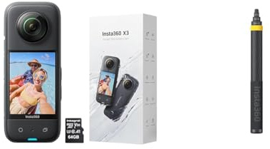 Insta360 X3 Waterproof Action Camera - 5.7K 360, 72MP Photos, Stabilization, Touch Screen & 3m 9.8ft Extended Edition Selfie Stick for ONE RS, ONE X2 & X3 Action Camera