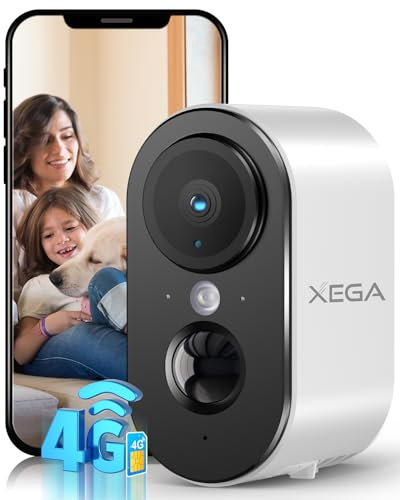 Xega 4G LTE Telecamera Esterna Interna con SIM Scheda, 2K HD No Wi-Fi Telecamere Sorveglianz Senza Fili Vrilevamento del Movimento PIR, Visione Notturna a Colori, Audio a 2 vie, TF/Cloud, IP65