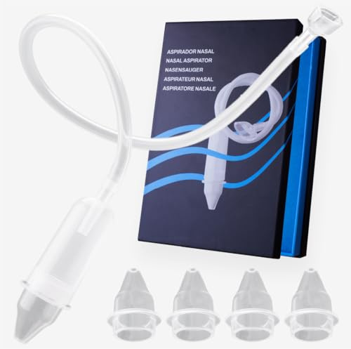 Aspirador Nasal Para Bebe con 5 Puntas de Silicona de recambio | Saca Mocos para Bebes Suave y Desmontable | Fácil de Limpiar.