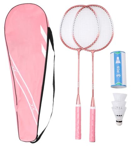 SPYMINNPOO Badminton-Set für Sport, Leichtes Badmintonschläger-Set, Hochwertiges Legierungsmaterial mit 2 Schlägern, 3 Federbällen, 1 Tasche, Tragbar und Praktisch für (PINK)