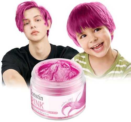Colores temporales para el cabello lavables, cera para el cabello cera gel hidratante para el cabello natural fiesta para hombres y mujeres papel Navidad de Halloween (Rosa, Rosa)