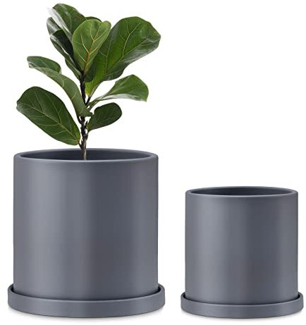 FairyLavie 18+15 CM Plant Pots Indoor, Modern Ceramic Pots Planters with Drainage Hole and Saucers, Flower Pots for Indoor Outdoor Plant, Great for Home Decor, Set of 2